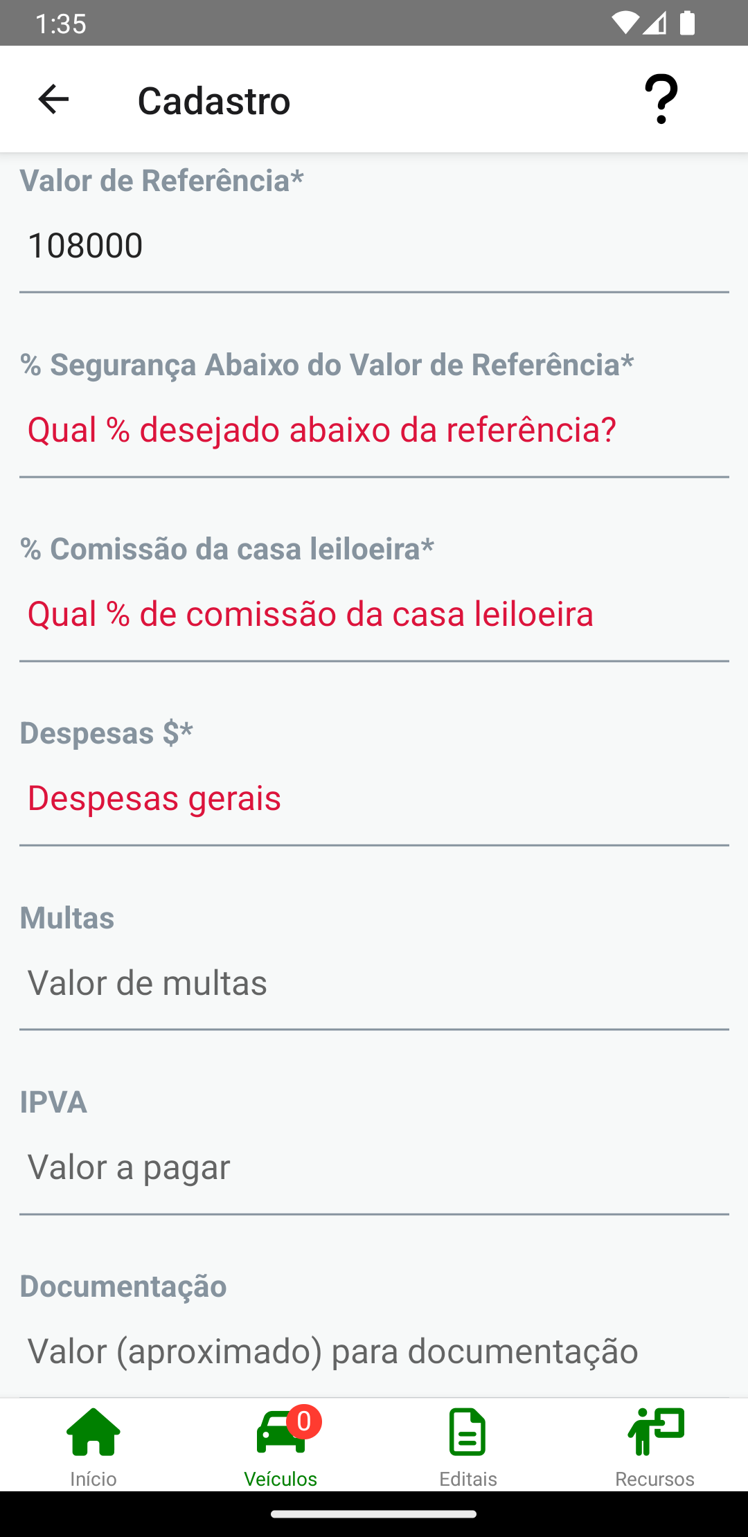 Cadastro leilão seguro app